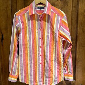 Women's Faconnable Purple/Orange/Pink/White Striped Button Down Blouse Size SM